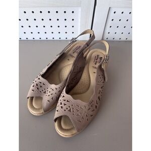 Spring Step Women's 40 Slingback Wedge Sandals Beige Leather Peep Toe Italy